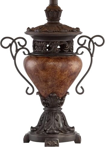 ريجنسي هيل مصباح طاولة على الطراز التقليدي بطول 31.5 بوصة برونزي بني طقطقة حديد معدني جرة من الحرير الصناعي جرس قماش ديكور الظل لغرفة المعيشة وغرفة النوم والمنزل بجانب السرير ومنضدة المنزل والمكتب in Kuwait