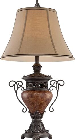 ريجنسي هيل مصباح طاولة على الطراز التقليدي بطول 31.5 بوصة برونزي بني طقطقة حديد معدني جرة من الحرير الصناعي جرس قماش ديكور الظل لغرفة المعيشة وغرفة النوم والمنزل بجانب السرير ومنضدة المنزل والمكتب in Kuwait