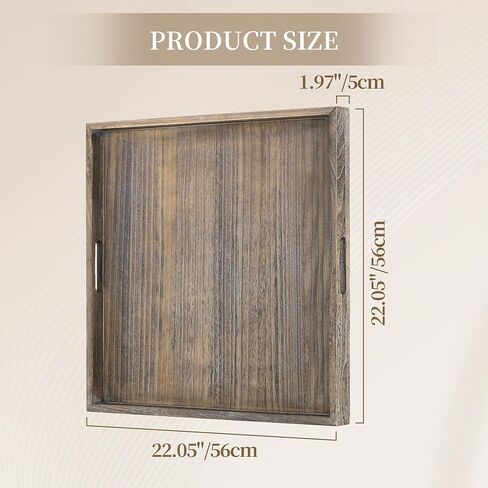 Hanobe Ottoman Tray for Home Decor: 22" Wooden Decorative Trays with Handles for Living Room Rustic Farmhouse Coffee Table Centerpiece Topper Brown in Kuwait