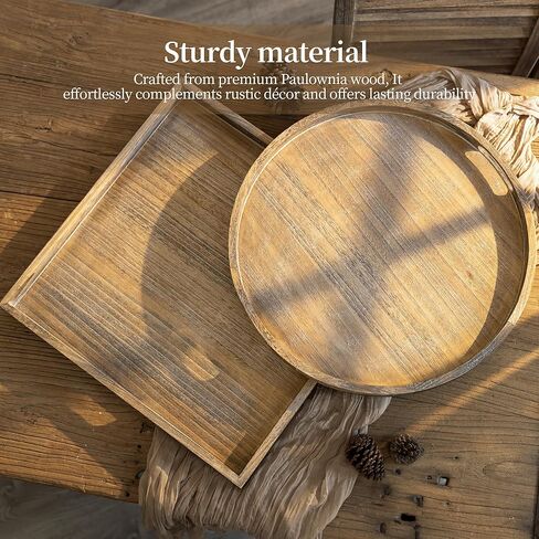 Hanobe Ottoman Tray for Home Decor: 22" Wooden Decorative Trays with Handles for Living Room Rustic Farmhouse Coffee Table Centerpiece Topper Brown in Kuwait