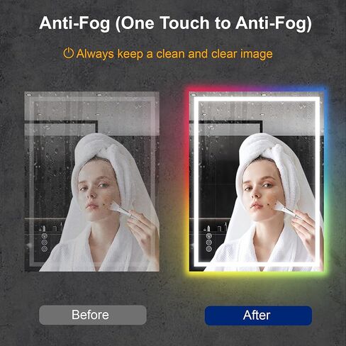 Awoco LED Bathroom Mirror, 24" x 32" Vanity Mirror with 8 Colors RGB Backlit and 3 Colors Front Light, Dimmable Anti-Fog Lighted Mirror, Memory Function, Mirror for Bathroom Wall in Kuwait