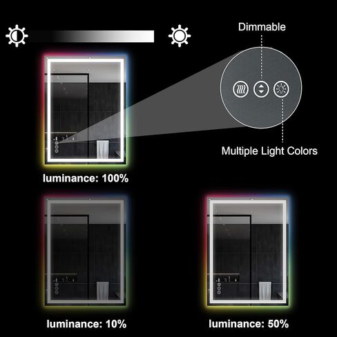 Awoco LED Bathroom Mirror, 24" x 32" Vanity Mirror with 8 Colors RGB Backlit and 3 Colors Front Light, Dimmable Anti-Fog Lighted Mirror, Memory Function, Mirror for Bathroom Wall in Kuwait