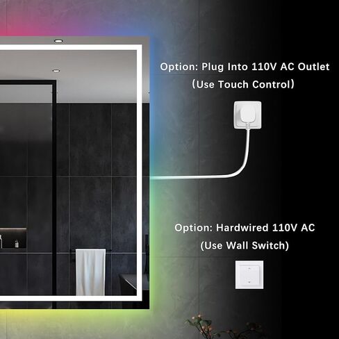 Awoco LED Bathroom Mirror, 24" x 32" Vanity Mirror with 8 Colors RGB Backlit and 3 Colors Front Light, Dimmable Anti-Fog Lighted Mirror, Memory Function, Mirror for Bathroom Wall in Kuwait