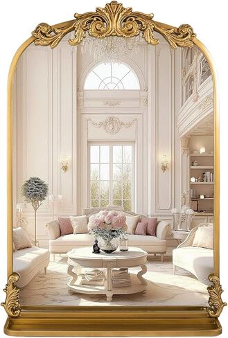 Gold Arched Wall Mirror for Bathroom, with Shelves, 24"x36" Square Craft Designed Metal Frame, Unique Modern Mirror for Over Sink, Bedroom, Living Room, Dresser, Entryway Decor in Kuwait
