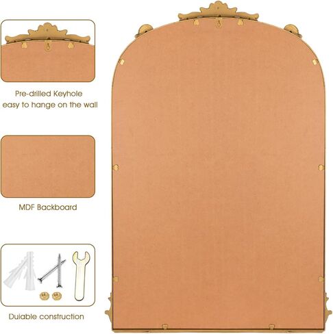 Gold Arched Wall Mirror for Bathroom, with Shelves, 24"x36" Square Craft Designed Metal Frame, Unique Modern Mirror for Over Sink, Bedroom, Living Room, Dresser, Entryway Decor in Kuwait