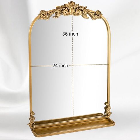 Gold Arched Wall Mirror for Bathroom, with Shelves, 24"x36" Square Craft Designed Metal Frame, Unique Modern Mirror for Over Sink, Bedroom, Living Room, Dresser, Entryway Decor in Kuwait