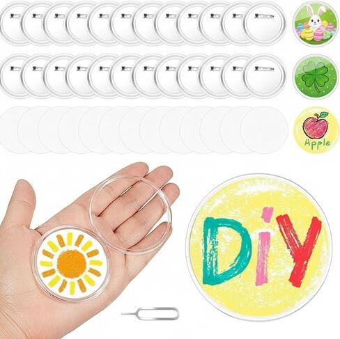 XunYee 12 Set 2.25 Inch Clear Acrylic Buttons Clear Plastic Craft Button with Pin, Blank Paper and Card Removal Tool, Pins Buttons Design for DIY Crafts, Picture Frames in Kuwait
