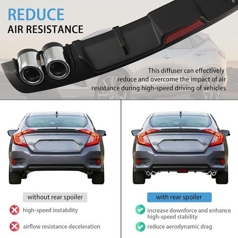 Universal Car Rear Bumper Lip Diffuser 4 Holes Exhaust Pipe Black 50inch Rear Bumper Lip Spoiler in Kuwait