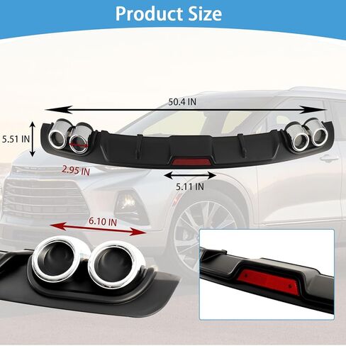 Universal Car Rear Bumper Lip Diffuser 4 Holes Exhaust Pipe Black 50inch Rear Bumper Lip Spoiler in Kuwait