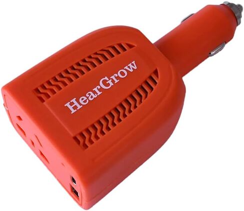 محول طاقة السيارة 100 وات، محول قابس مخرج تيار متردد من 12 فولت إلى 110 فولت، 18 وات USB-C PD & QC 3.0 منافذ شحن سريعة، محول سيارة لاسلكي صغير للغاية لأجهزة الكمبيوتر المحمول والكمبيوتر اللوحي والهواتف الذكية - برتقالي in Kuwait