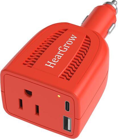 محول طاقة السيارة 100 وات، محول قابس مخرج تيار متردد من 12 فولت إلى 110 فولت، 18 وات USB-C PD & QC 3.0 منافذ شحن سريعة، محول سيارة لاسلكي صغير للغاية لأجهزة الكمبيوتر المحمول والكمبيوتر اللوحي والهواتف الذكية - برتقالي in Kuwait