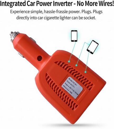 محول طاقة السيارة 100 وات، محول قابس مخرج تيار متردد من 12 فولت إلى 110 فولت، 18 وات USB-C PD & QC 3.0 منافذ شحن سريعة، محول سيارة لاسلكي صغير للغاية لأجهزة الكمبيوتر المحمول والكمبيوتر اللوحي والهواتف الذكية - برتقالي in Kuwait