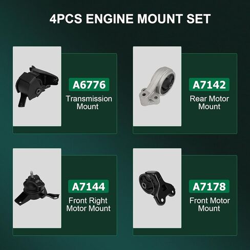SCITOO Engine Motor Mount and Transmission Mount Set for Kia Spectra 1.8L 2004,for Kia Spectra 2.0L 2004-2006 A6776, A7142, A7144, A7178, EM9337, EM9326, EM9325, EM9362 in Saudi Arabia