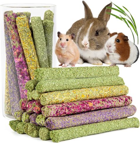 Sofier Rabbit Toys Bunny Toys Guinea Pig Toys 17pcs Natural Timothy Hay Treats Hamster Toys for Teeth Handmade Rabbit Treats and Chews Chinchilla Rat in Kuwait
