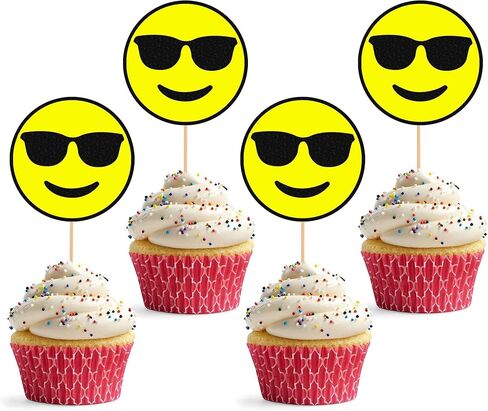 واحد Happy Dude Cupcake Topper - 24pack الوجه الأصفر المبتسم واختيار Cupcake الأسود البرق ، ديكور كب كيك عيد ميلاد الأول in Kuwait