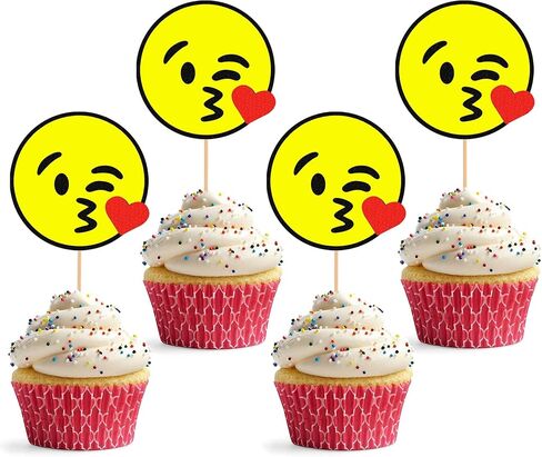 واحد Happy Dude Cupcake Topper - 24pack الوجه الأصفر المبتسم واختيار Cupcake الأسود البرق ، ديكور كب كيك عيد ميلاد الأول in Kuwait