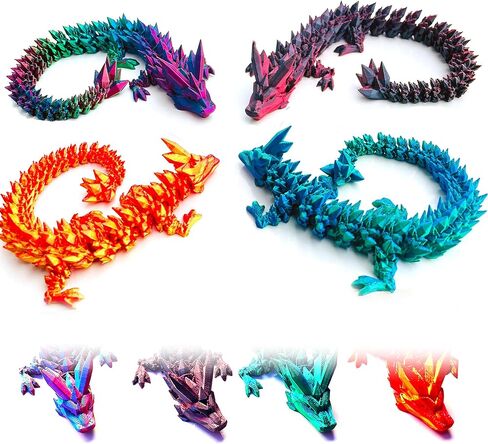 ثلاثي الأبعاد المطبوعة Crystal Dragon Toys ، 4pcs - تنانين مفصلية 12 بوصة | ألعاب التنين المرنة والتنينات المطبوعة ثلاثية الأبعاد القابلة للتحصيل in Kuwait