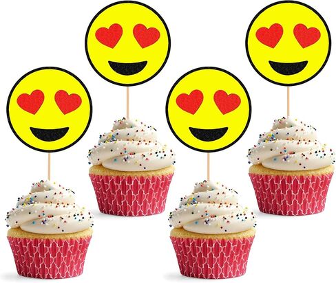 واحد Happy Dude Cupcake Topper - 24pack الوجه الأصفر المبتسم واختيار Cupcake الأسود البرق ، ديكور كب كيك عيد ميلاد الأول in Kuwait