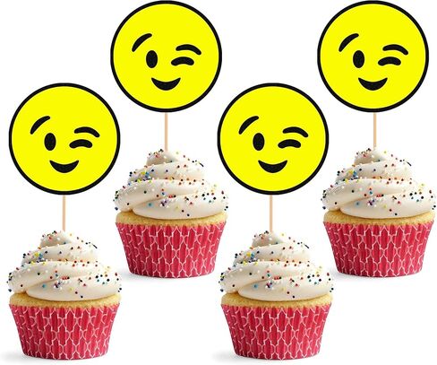 واحد Happy Dude Cupcake Topper - 24pack الوجه الأصفر المبتسم واختيار Cupcake الأسود البرق ، ديكور كب كيك عيد ميلاد الأول in Kuwait