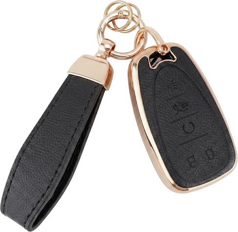 EKALA for Chevy Key Fob Cover Accessories, Soft TPU Key Fob Case with Leather Keychain for Chevy Malibu Cruze Camaro Traverse Sonic Volt Bolt Equinox 5 Button Upgrade Protector (Black) in Saudi Arabia