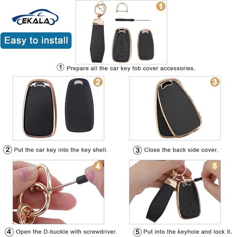EKALA for Chevy Key Fob Cover Accessories, Soft TPU Key Fob Case with Leather Keychain for Chevy Malibu Cruze Camaro Traverse Sonic Volt Bolt Equinox 5 Button Upgrade Protector (Black) in Saudi Arabia