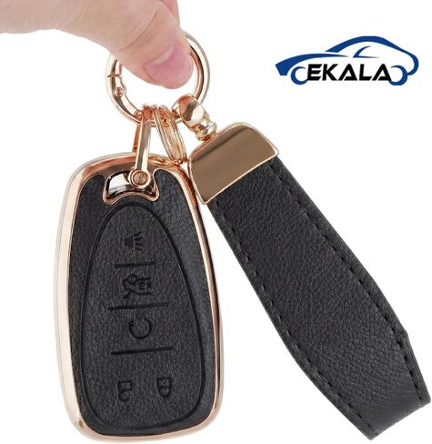 EKALA for Chevy Key Fob Cover Accessories, Soft TPU Key Fob Case with Leather Keychain for Chevy Malibu Cruze Camaro Traverse Sonic Volt Bolt Equinox 5 Button Upgrade Protector (Black) in Saudi Arabia