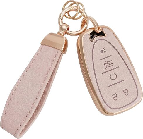 EKALA لملحقات غطاء مفتاح Chevy Key Fob، حافظة مفاتيح ناعمة من مادة TPU مع سلسلة مفاتيح جلدية لسيارة Chevy Malibu Cruze Camaro Traverse Sonic Volt Bolt Equinox 5 أزرار (أسود) in Kuwait