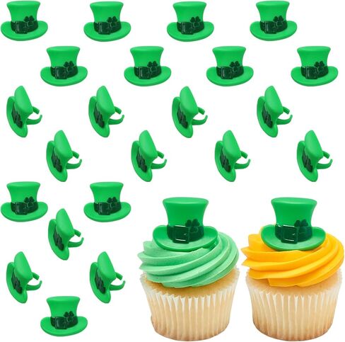 DecoPac St. Patrick's Day Rings, Cupcake Decorations, Cupcake Toppers Featuring Green Shamrock and Leprechauns, Food Safe Cake Topper – 24 Pack in Saudi Arabia