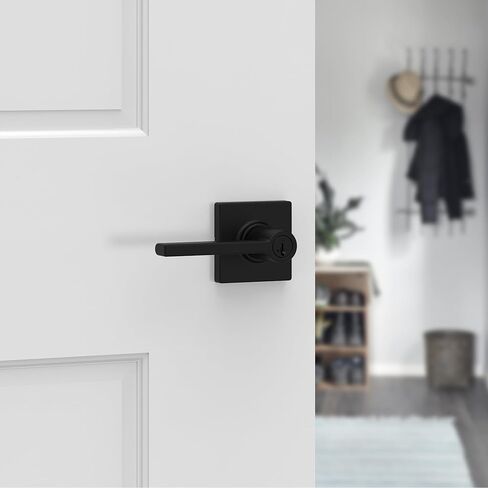 مقبض باب دخول Kwikset Casey مزود بقفل ومفتاح، ورافعة خارجية آمنة ذات مفتاح قابل للعكس، للمدخل الأمامي وغرف النوم، أسود غير لامع، وأمان المفتاح الذكي المقاوم للمفتاح والميكروبان in Kuwait