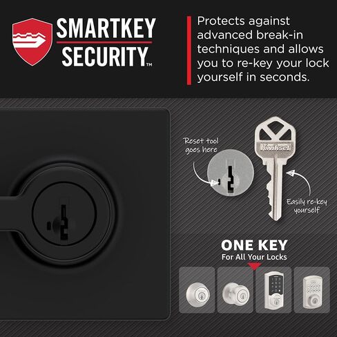 مقبض باب دخول Kwikset Casey مزود بقفل ومفتاح، ورافعة خارجية آمنة ذات مفتاح قابل للعكس، للمدخل الأمامي وغرف النوم، أسود غير لامع، وأمان المفتاح الذكي المقاوم للمفتاح والميكروبان in Kuwait