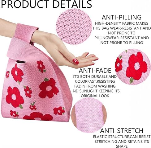 3 Pieces Women's Pocket Handbags Cute Knot Cufflinks Tote Bag, Suitable for all occasions (red) in Kuwait