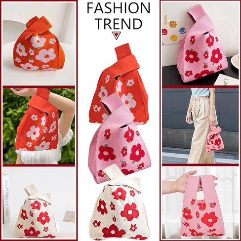 3 Pieces Women's Pocket Handbags Cute Knot Cufflinks Tote Bag, Suitable for all occasions (red) in Kuwait