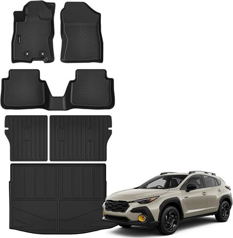 Auxko All Weather Floor Mats Cargo Mat Backrest Mat for 2026 Subaru Crosstrek Hybrid TPE Rubber Liners Accessories for 2026 Subaru Crosstrek Hybrid Odorless Anti-Slip Floor Mats Trunk Mat Black in Kuwait