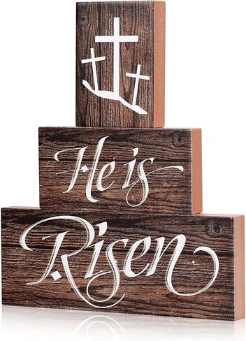 He Is Risen Easter Tiered Tray Decor 3Pcs Christian Wooden Signs Religious Easter Decorations Table Centerpiece Gifts for Home Kitchen Mantel Shelf Farmhouse Decor in Saudi Arabia
