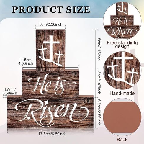 He Is Risen Easter Tiered Tray Decor 3Pcs Christian Wooden Signs Religious Easter Decorations Table Centerpiece Gifts for Home Kitchen Mantel Shelf Farmhouse Decor in Saudi Arabia