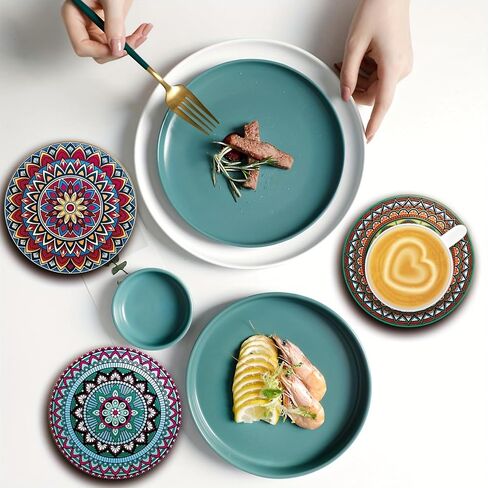 8-Piece Heat Resistant Non-Slip Coasters with Mandala Design, Colorful Drink Mats for Coffee Table, Decorative Cup Holders for Home Kitchen Dining Room in Saudi Arabia