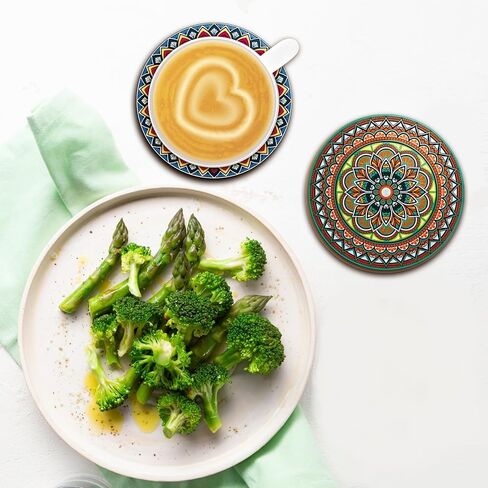 8-Piece Heat Resistant Non-Slip Coasters with Mandala Design, Colorful Drink Mats for Coffee Table, Decorative Cup Holders for Home Kitchen Dining Room in Saudi Arabia