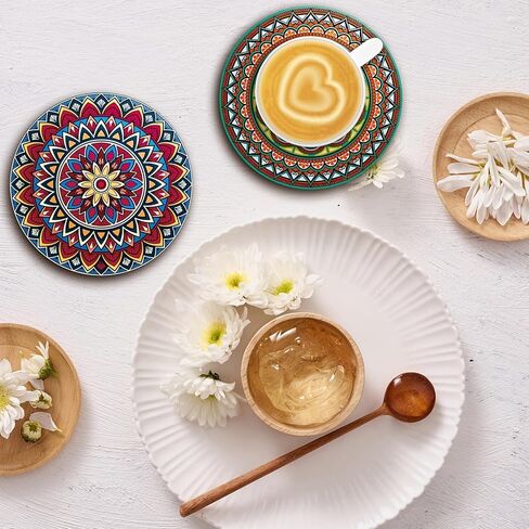 8-Piece Heat Resistant Non-Slip Coasters with Mandala Design, Colorful Drink Mats for Coffee Table, Decorative Cup Holders for Home Kitchen Dining Room in Saudi Arabia