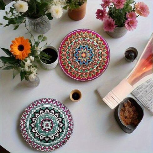 8-Piece Heat Resistant Non-Slip Coasters with Mandala Design, Colorful Drink Mats for Coffee Table, Decorative Cup Holders for Home Kitchen Dining Room in Saudi Arabia