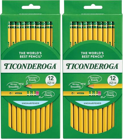 Ticonderoga Wood-Cased Pencils, Unsharpened, 2 HB Soft, Yellow, 12 Count in Kuwait