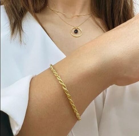 2.5MM 14K Solid Gold Diamond Cut Rope Bracelet for Women & Men - 14K Real Gold Rope Bracelet for Men & Women Jewelry Gifts (7.50 Inches) in Kuwait