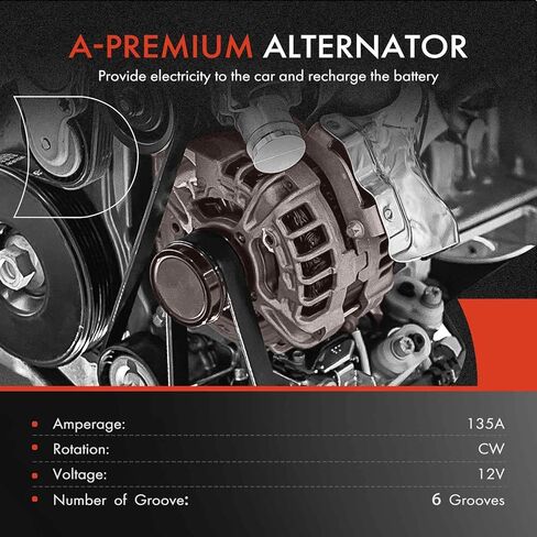 A-Premium Alternator Compatible with Honda Accord 2013-2017 V6 3.5L Manual Transmission, 12V 135Amp Clockwise 6-Groove Pulley, Replace# 104211-8270, A002TL0291, 23700-AA720 in Saudi Arabia