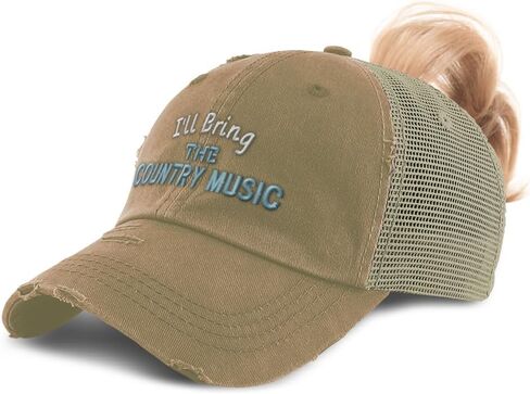 Speedy Pros Womens Ponytail Cap I'll Bring The Country Music Cotton Distressed Trucker Hats in Kuwait