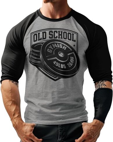 Gymish Lifestyle ¾ Sleeve Raglan Old School Muscle Tee Men in Kuwait