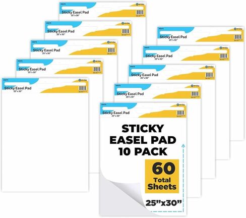 Enday Sticky Easel Pads 25"x 30" (2 Pack) - Anchor Chart Paper, Chart Paper for Teachers, Flip Chart Paper, 25 in x 30 in Easel Paper, Large White Easel Pads Self Sticky Chart Paper 30 Sheets Per Pad in Kuwait