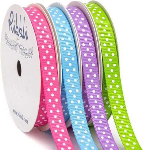 Ribbli 4 Rolls St Patricks Day Ribbon,Shamrock Ribbon Polka Dot and Green Gingham Ribbon,Use for Hair Bows,Wreath,Gift Wrapping,Party Decoration,3/8-Inch Total 40 Yards, Green White Ribbon in Saudi Arabia