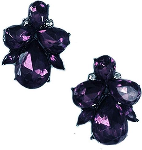 Art Deco Antique Retro Vintage Style Royal Dark Purple Amethyst Eggplant Rhinestone Bridal Bridesmaid Wedding Prom Cluster Earrings in Saudi Arabia