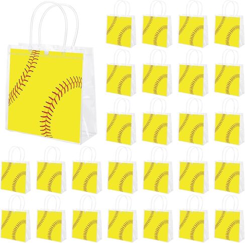 MIMIND Baseball Gift Party Baseball Party Fafore Goodie حقائب مع مقابض 8 × 8 × 3.15 بوصة و 30 قطعة واضحة حقائب PVC Sport Treat For Sport in Saudi Arabia