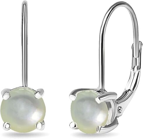 Sterling Silver Polished Cabochon Stone 6mm Round-cut Drop Leverback Earrings for Women in Saudi Arabia