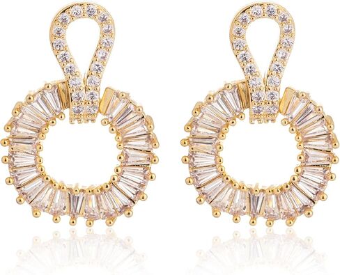 أقراط متدلية ذهبية للنساء، أقراط زركونيا مكعبة من الفضة الإسترليني مطلية بالذهب عيار 14 قيراط لحفلات الزفاف والحفلات الراقصة والحفلات هدية لها in Kuwait